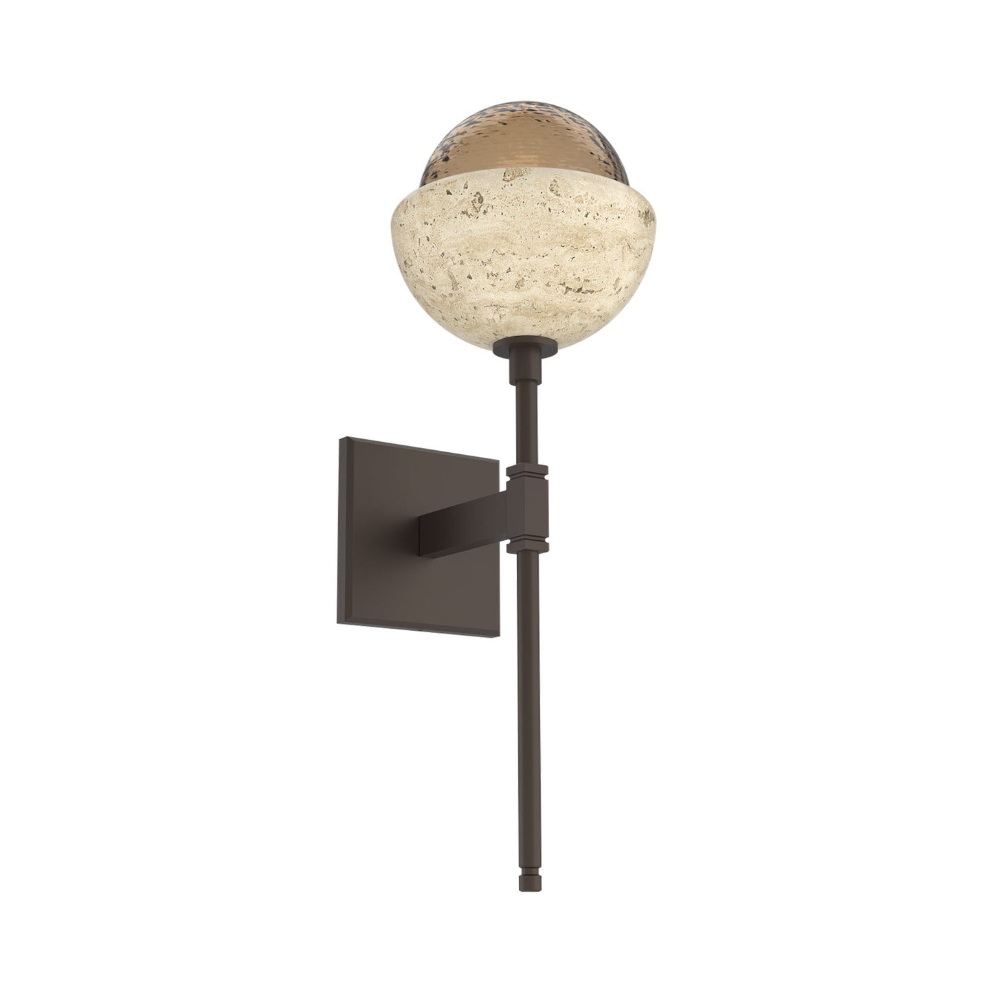 Cabochon Belvedere LED Wall Light in Flat Bronze/Bronze Blown Glass (Travertine).
