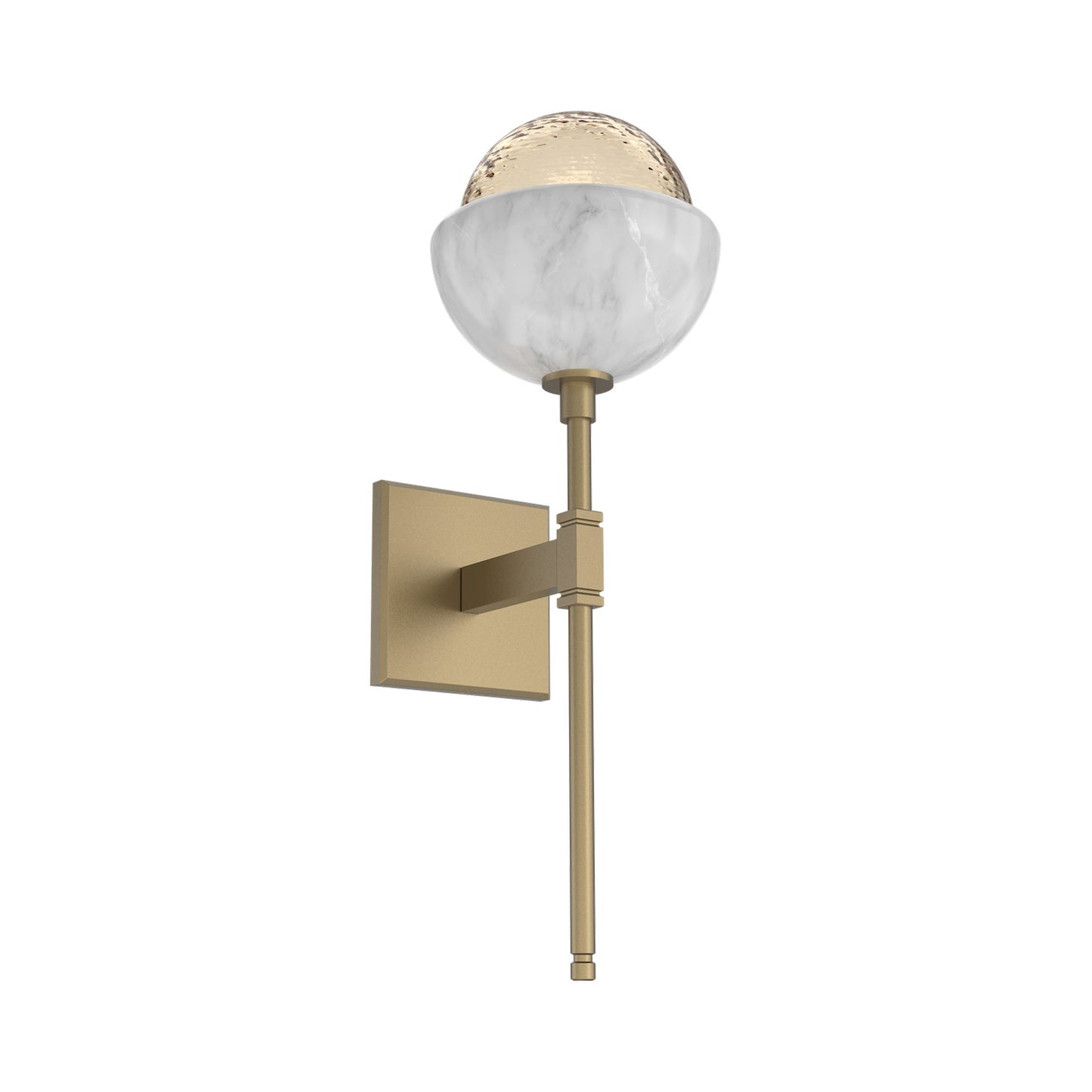Cabochon Belvedere LED Wall Light in Gilded Brass/Amber Blown Glass (White Marble).