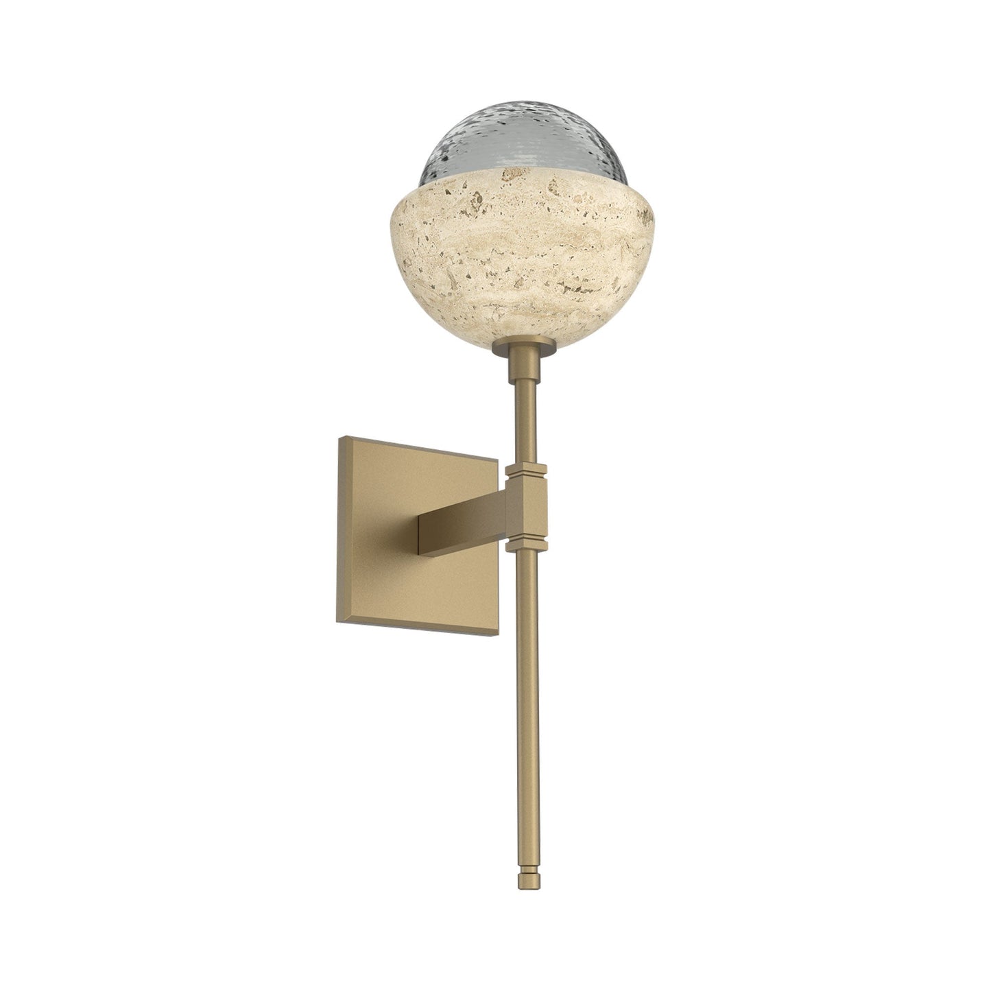 Cabochon Belvedere LED Wall Light in Gilded Brass/Smoke Blown Glass (Travertine).