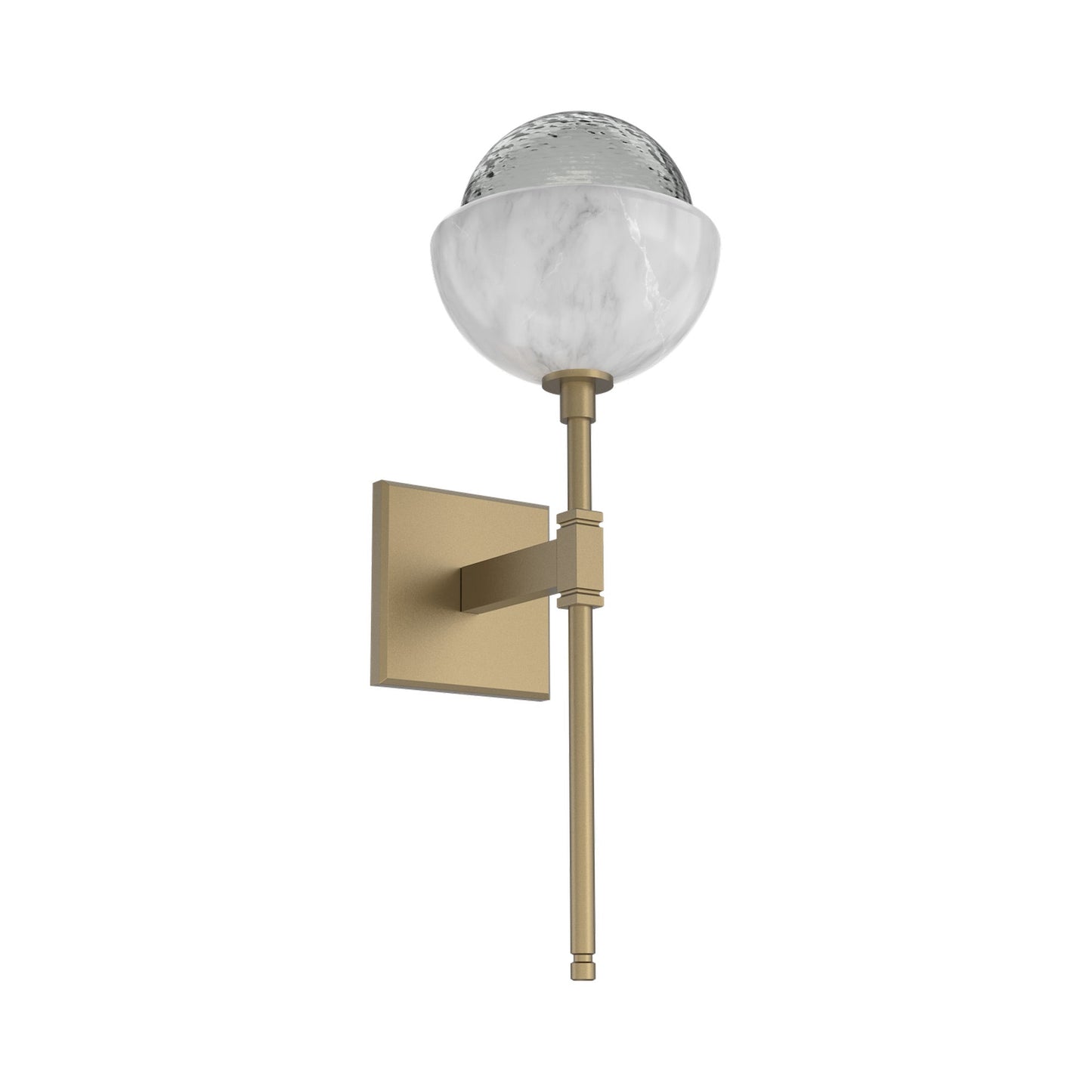Cabochon Belvedere LED Wall Light in Gilded Brass/Smoke Blown Glass (White Marble).