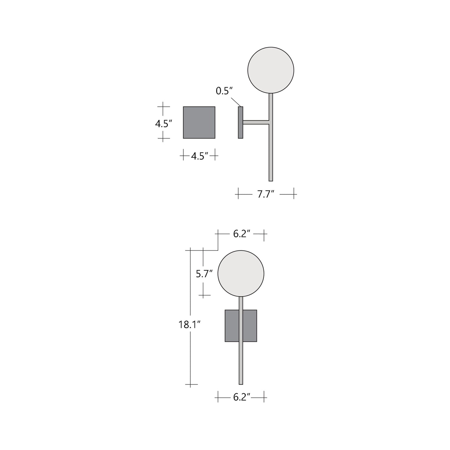 Cabochon Belvedere LED Wall Light - line drawing.