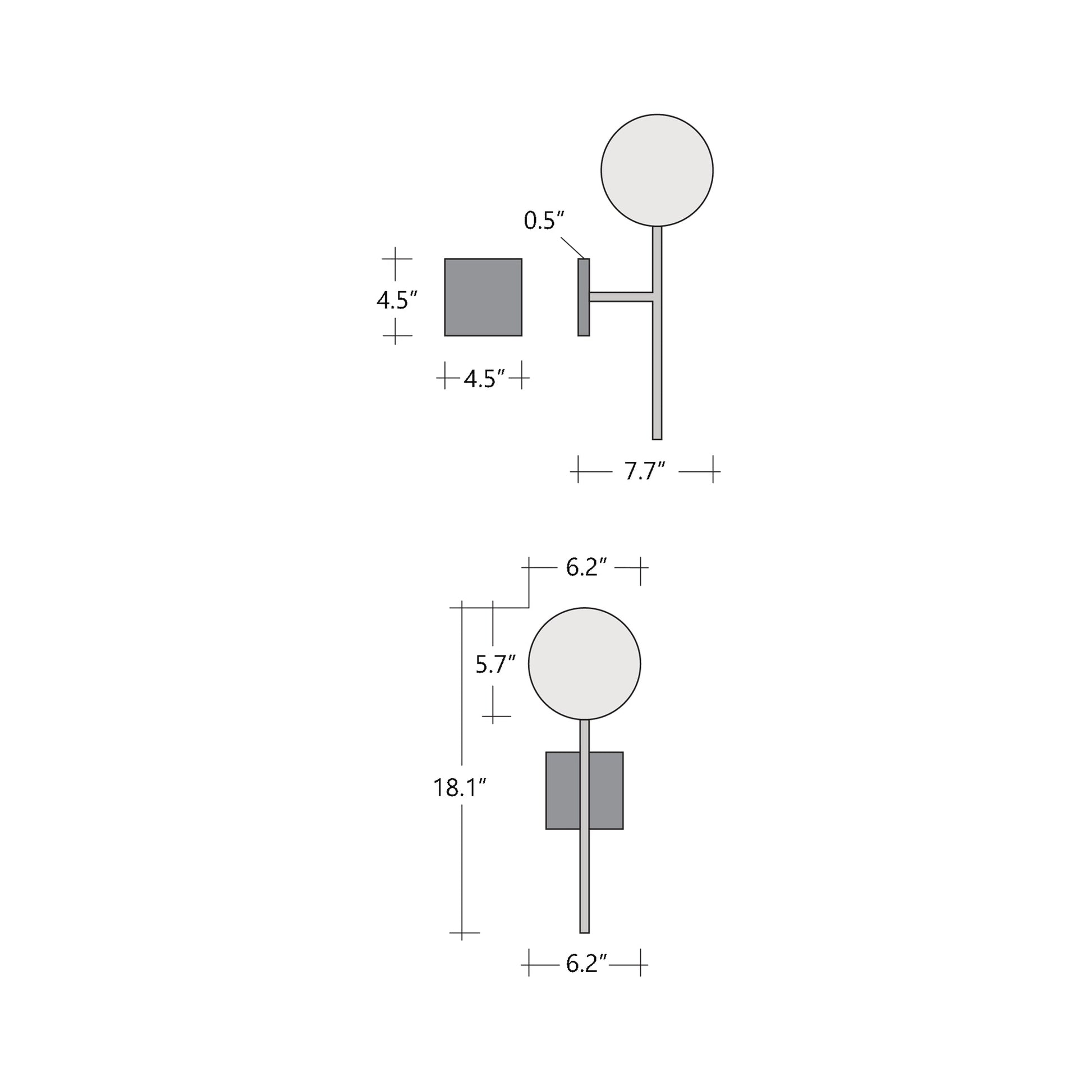 Cabochon Belvedere LED Wall Light - line drawing.