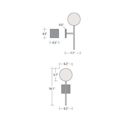 Cabochon Belvedere LED Wall Light - line drawing.