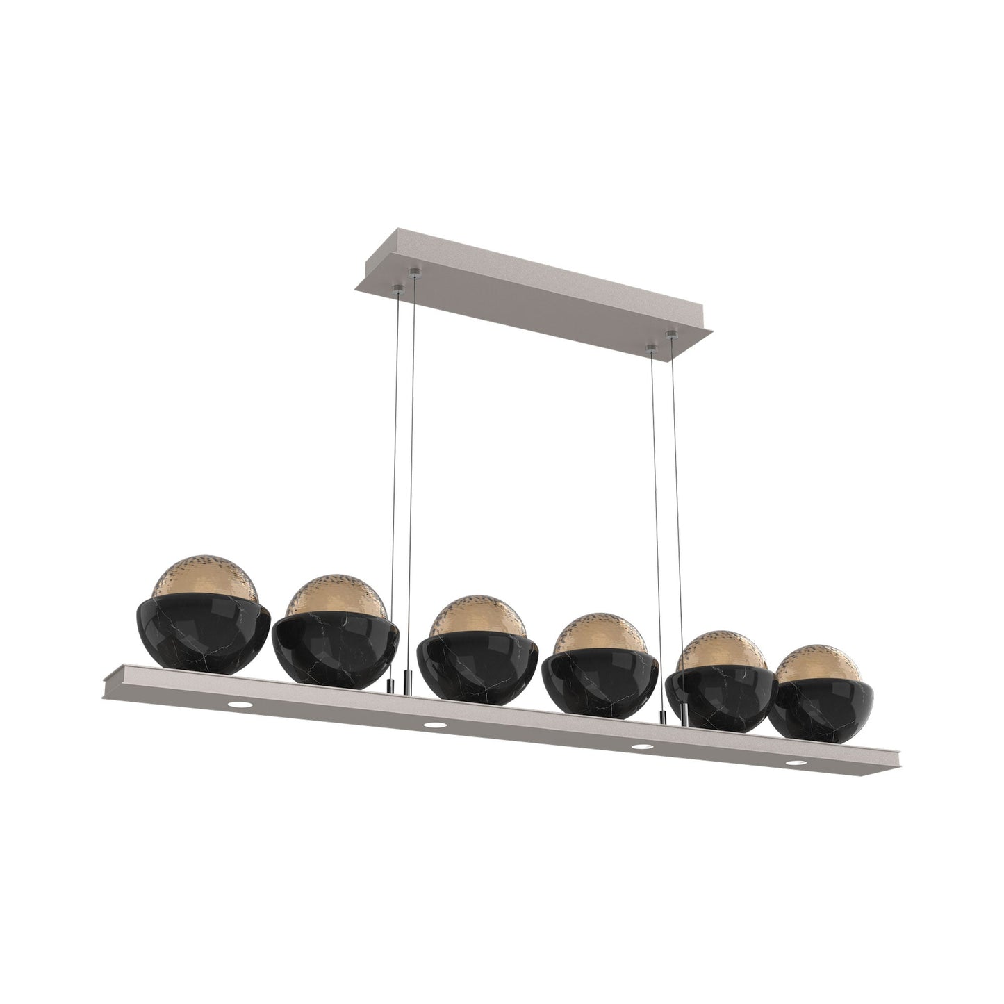 Cabochon Bronze Linear LED Chandelier in Beige Silver/Black Marble (44-Inch).