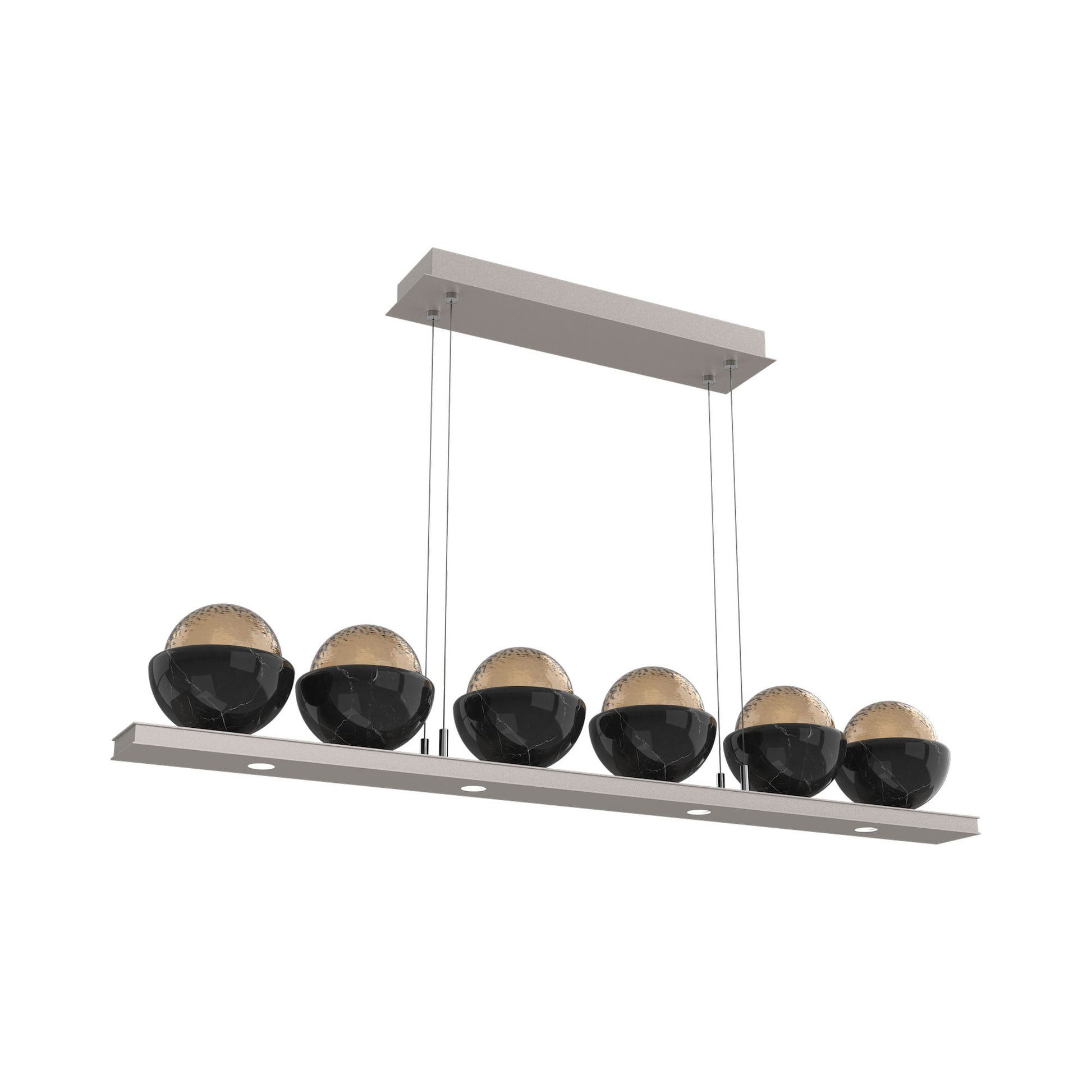 Cabochon Bronze Linear LED Chandelier in Beige Silver/Black Marble (44-Inch).
