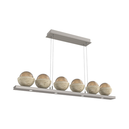 Cabochon Bronze Linear LED Chandelier in Beige Silver/Travertine (44-Inch).
