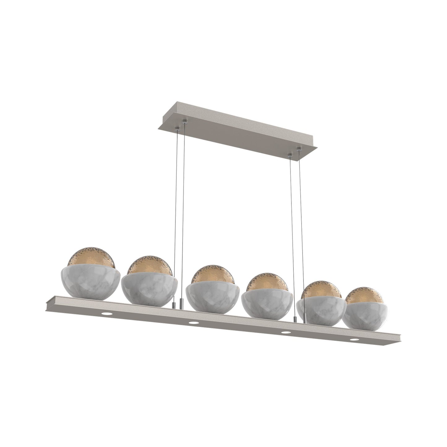 Cabochon Bronze Linear LED Chandelier in Beige Silver/White Marble (44-Inch).