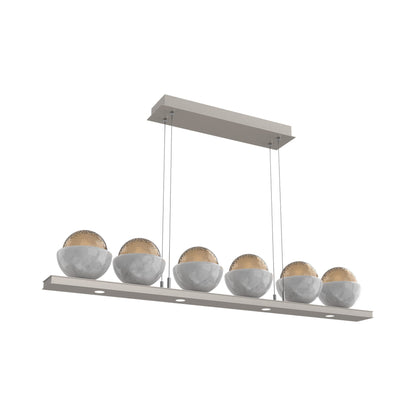 Cabochon Bronze Linear LED Chandelier in Beige Silver/White Marble (44-Inch).
