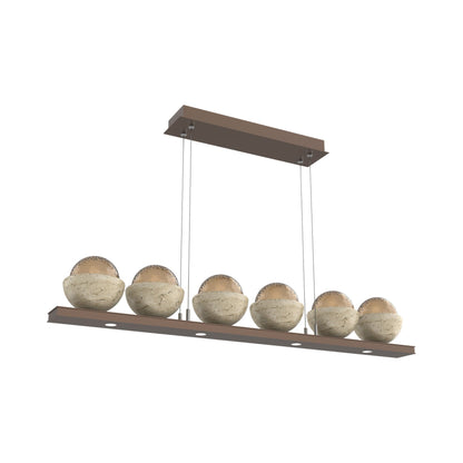 Cabochon Bronze Linear LED Chandelier in Burnished Bronze/Travertine (44-Inch).