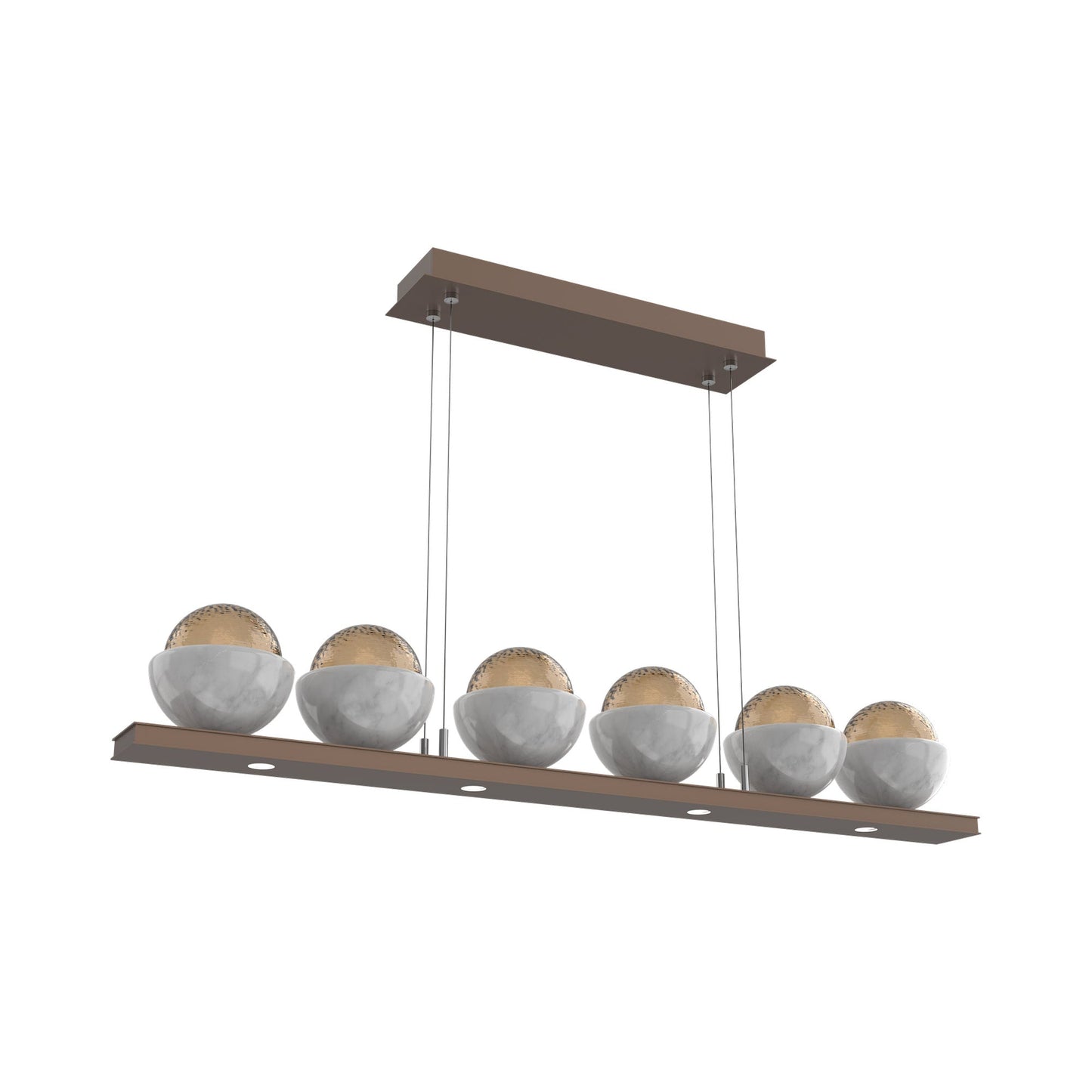 Cabochon Bronze Linear LED Chandelier in Burnished Bronze/White Marble (44-Inch).