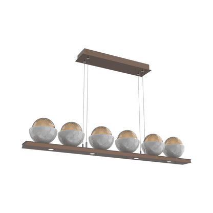 Cabochon Bronze Linear LED Chandelier in Burnished Bronze/White Marble (44-Inch).