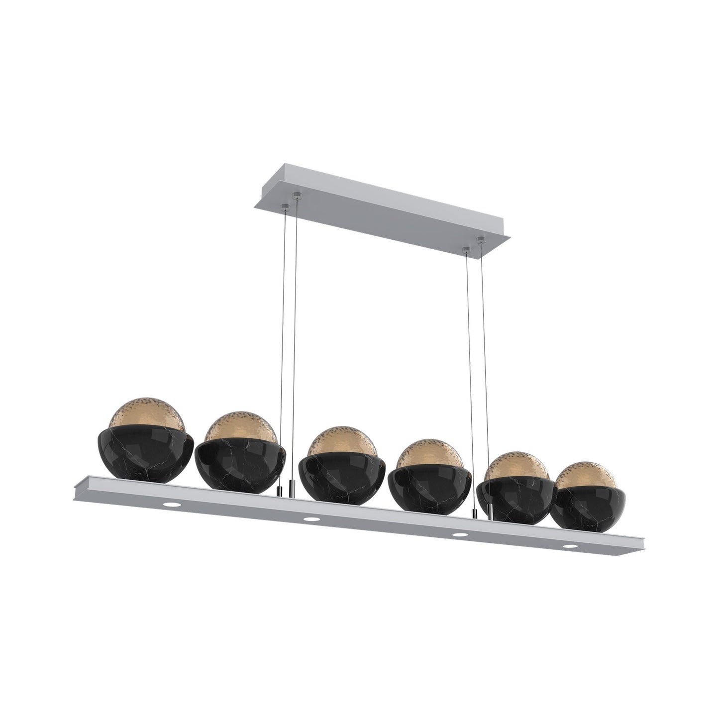 Cabochon Bronze Linear LED Chandelier in Classic Silver/Black Marble (44-Inch).