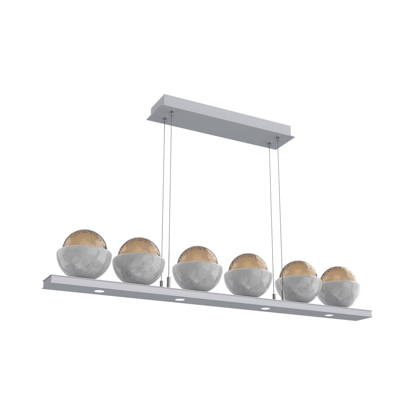 Cabochon Bronze Linear LED Chandelier in Classic Silver/White Marble (44-Inch).