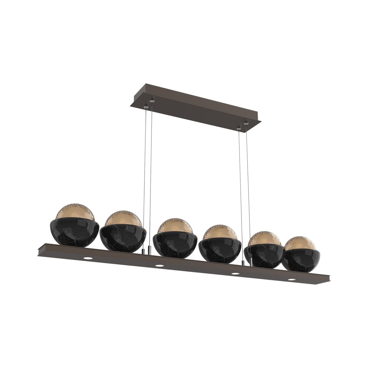 Cabochon Bronze Linear LED Chandelier in Flat Bronze/Black Marble (44-Inch).