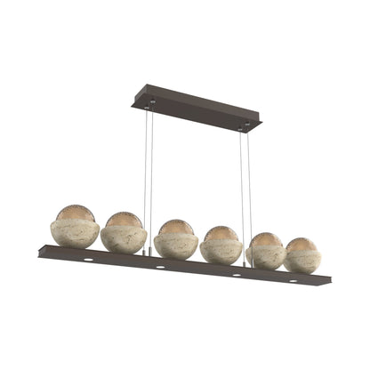 Cabochon Bronze Linear LED Chandelier in Flat Bronze/Travertine (44-Inch).