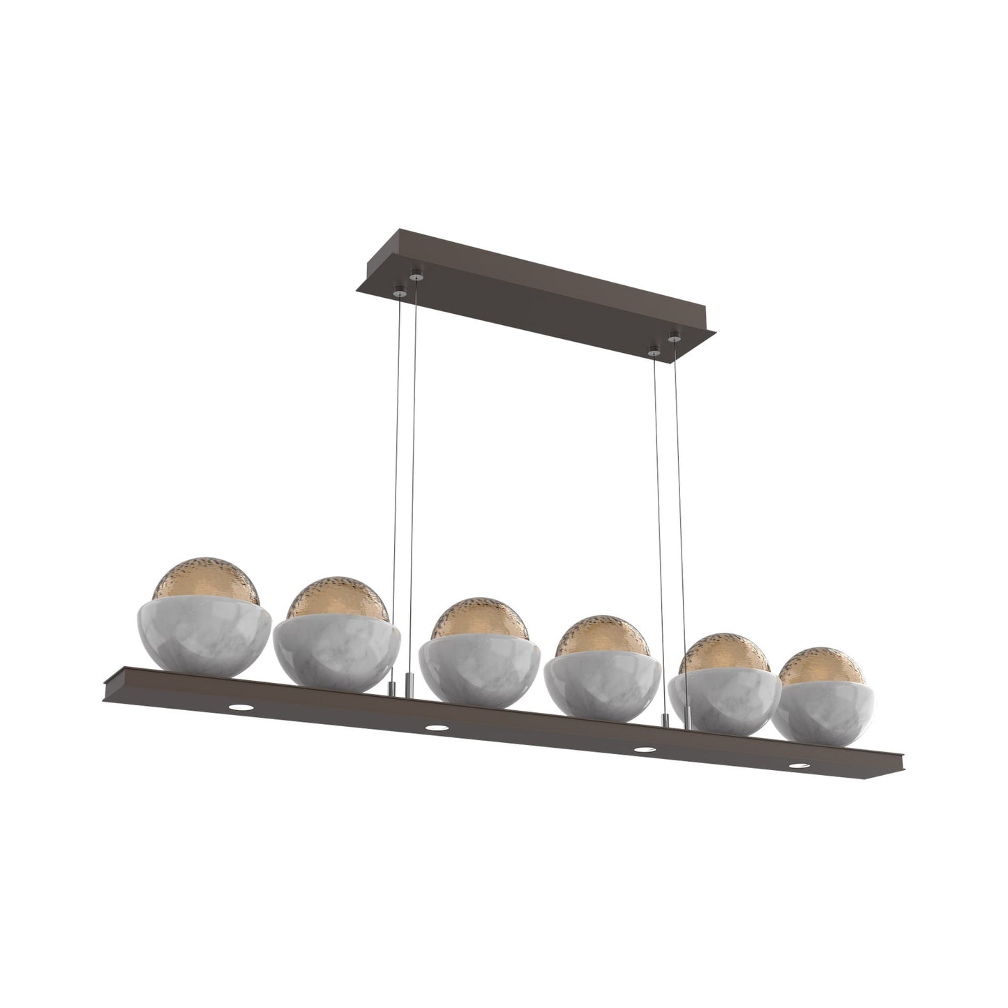 Cabochon Bronze Linear LED Chandelier in Flat Bronze/White Marble (44-Inch).