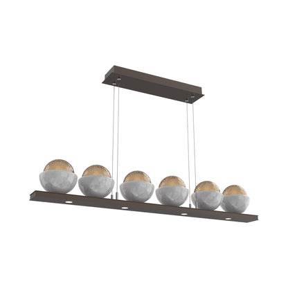 Cabochon Bronze Linear LED Chandelier in Flat Bronze/White Marble (44-Inch).