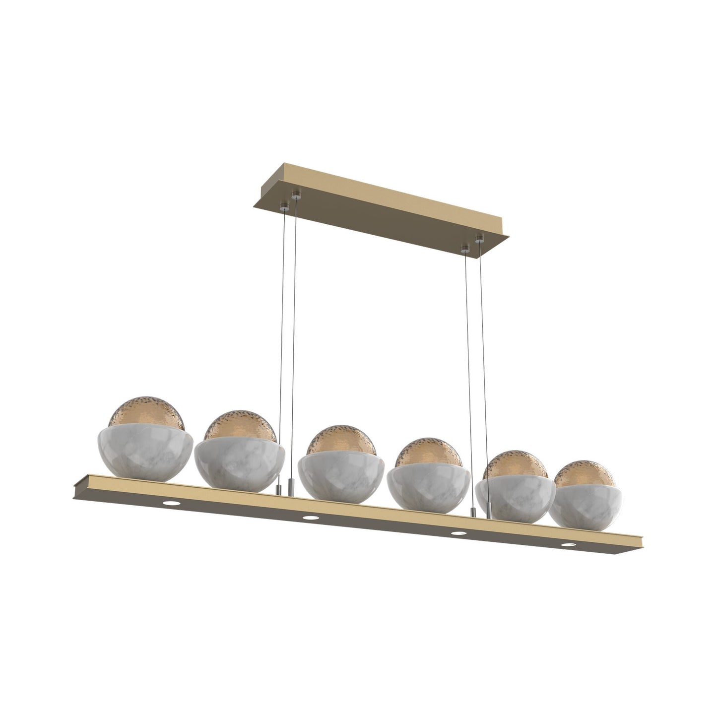 Cabochon Bronze Linear LED Chandelier in Gilded Brass/White Marble (44-Inch).