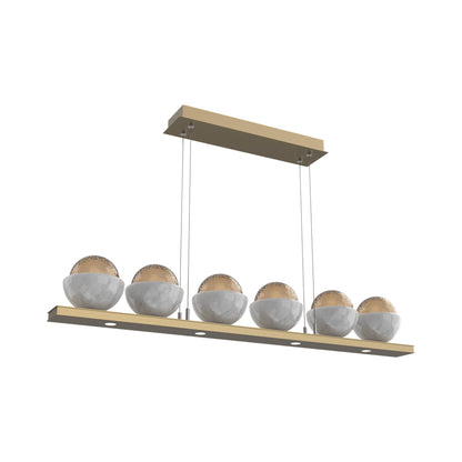 Cabochon Bronze Linear LED Chandelier in Gilded Brass/White Marble (44-Inch).