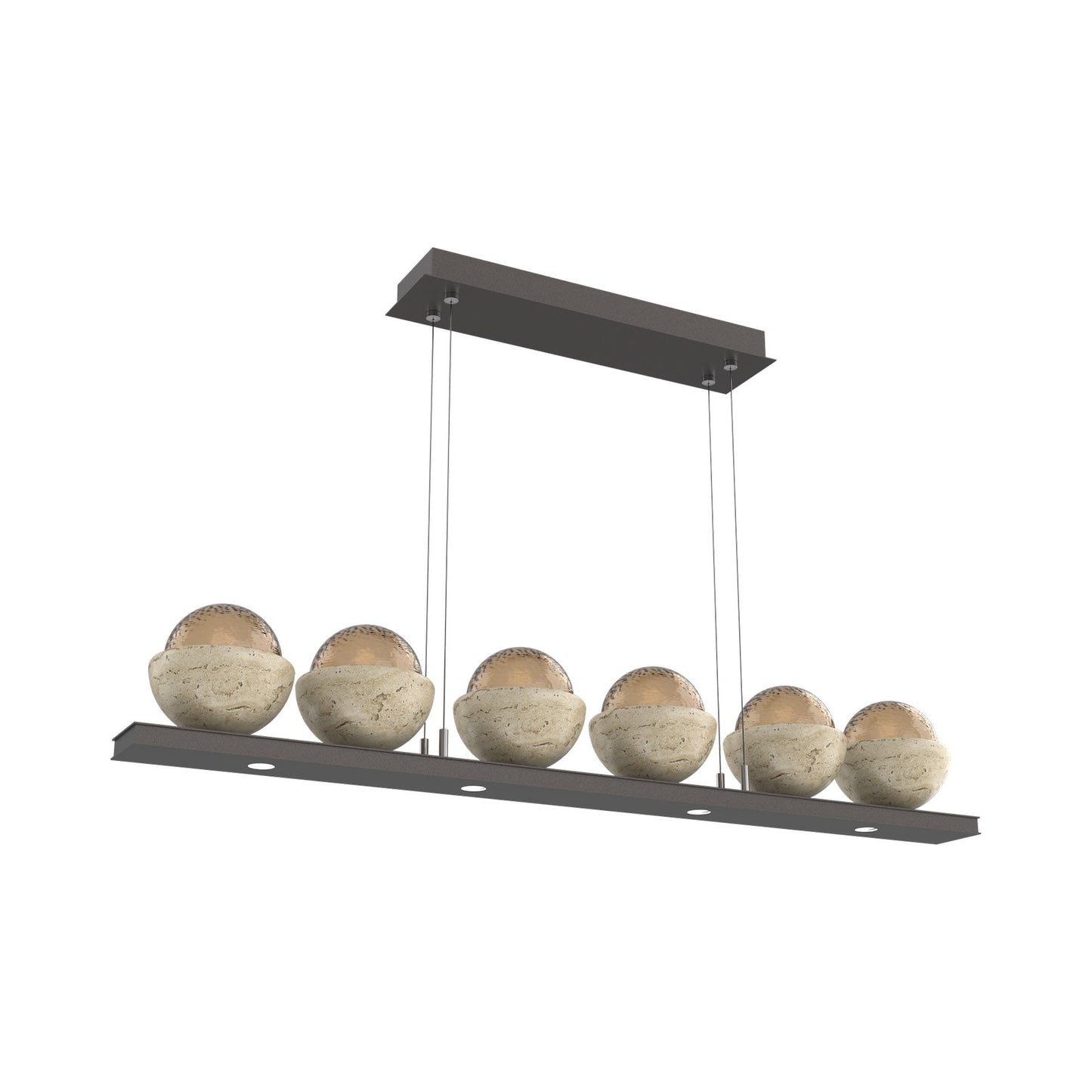 Cabochon Bronze Linear LED Chandelier in Graphite/Travertine (44-Inch).