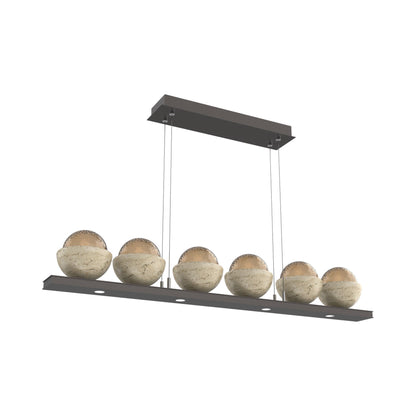 Cabochon Bronze Linear LED Chandelier in Graphite/Travertine (44-Inch).