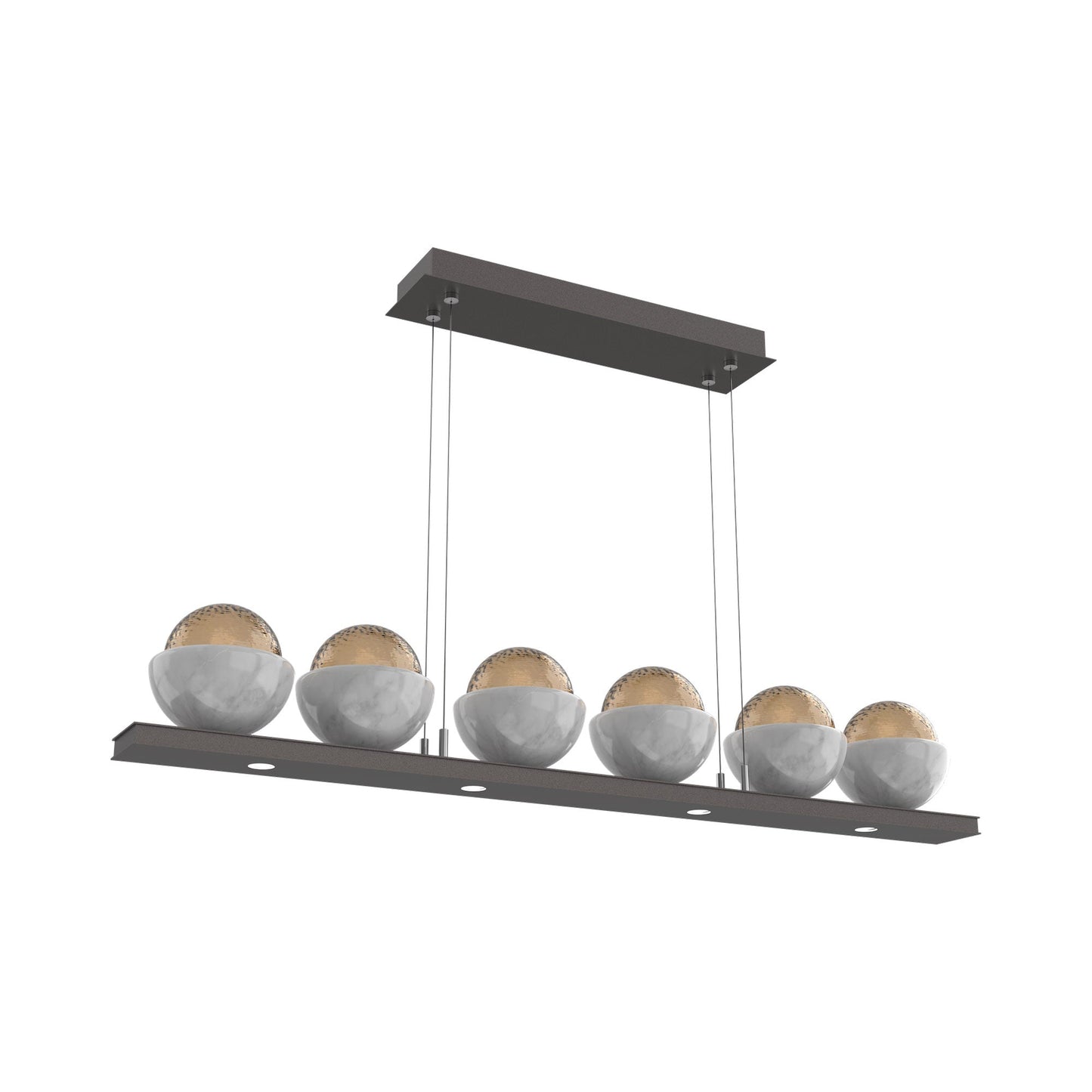 Cabochon Bronze Linear LED Chandelier in Graphite/White Marble (44-Inch).