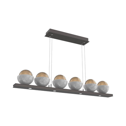 Cabochon Bronze Linear LED Chandelier in Graphite/White Marble (44-Inch).