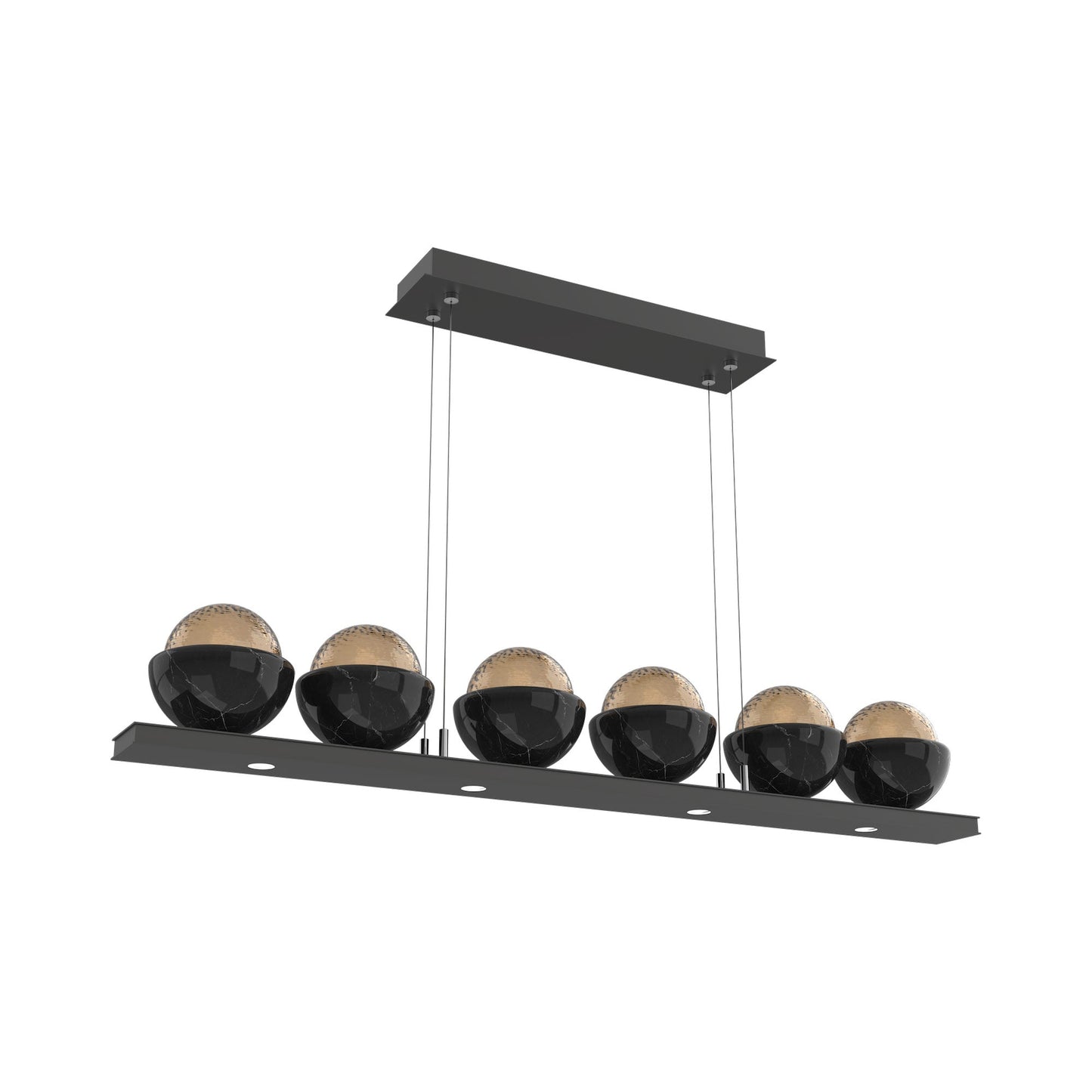Cabochon Bronze Linear LED Chandelier in Matte Black/Black Marble (44-Inch).