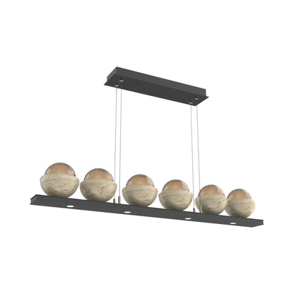 Cabochon Bronze Linear LED Chandelier in Matte Black/Travertine (44-Inch).