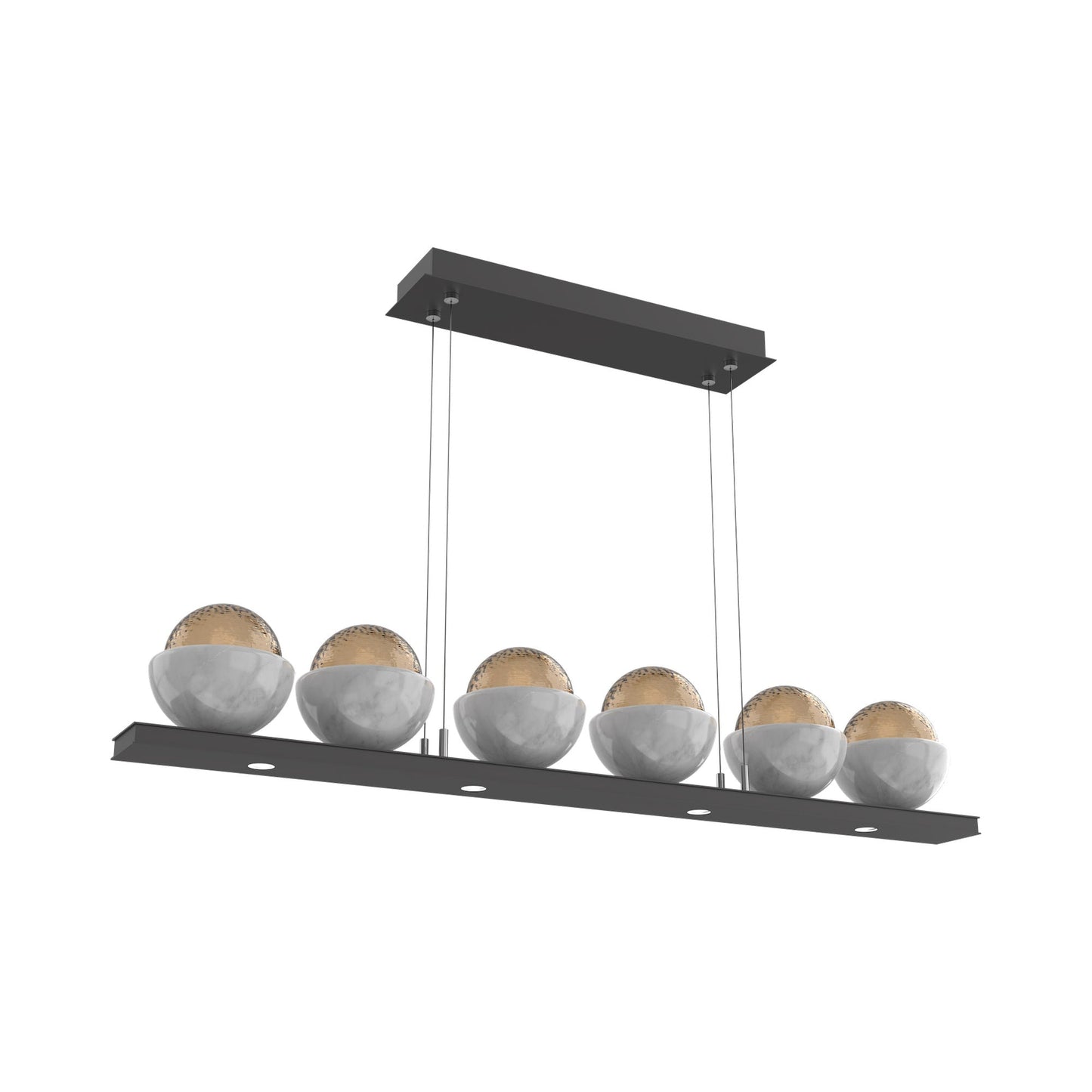 Cabochon Bronze Linear LED Chandelier in Matte Black/White Marble (44-Inch).