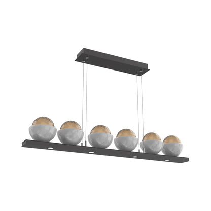 Cabochon Bronze Linear LED Chandelier in Matte Black/White Marble (44-Inch).