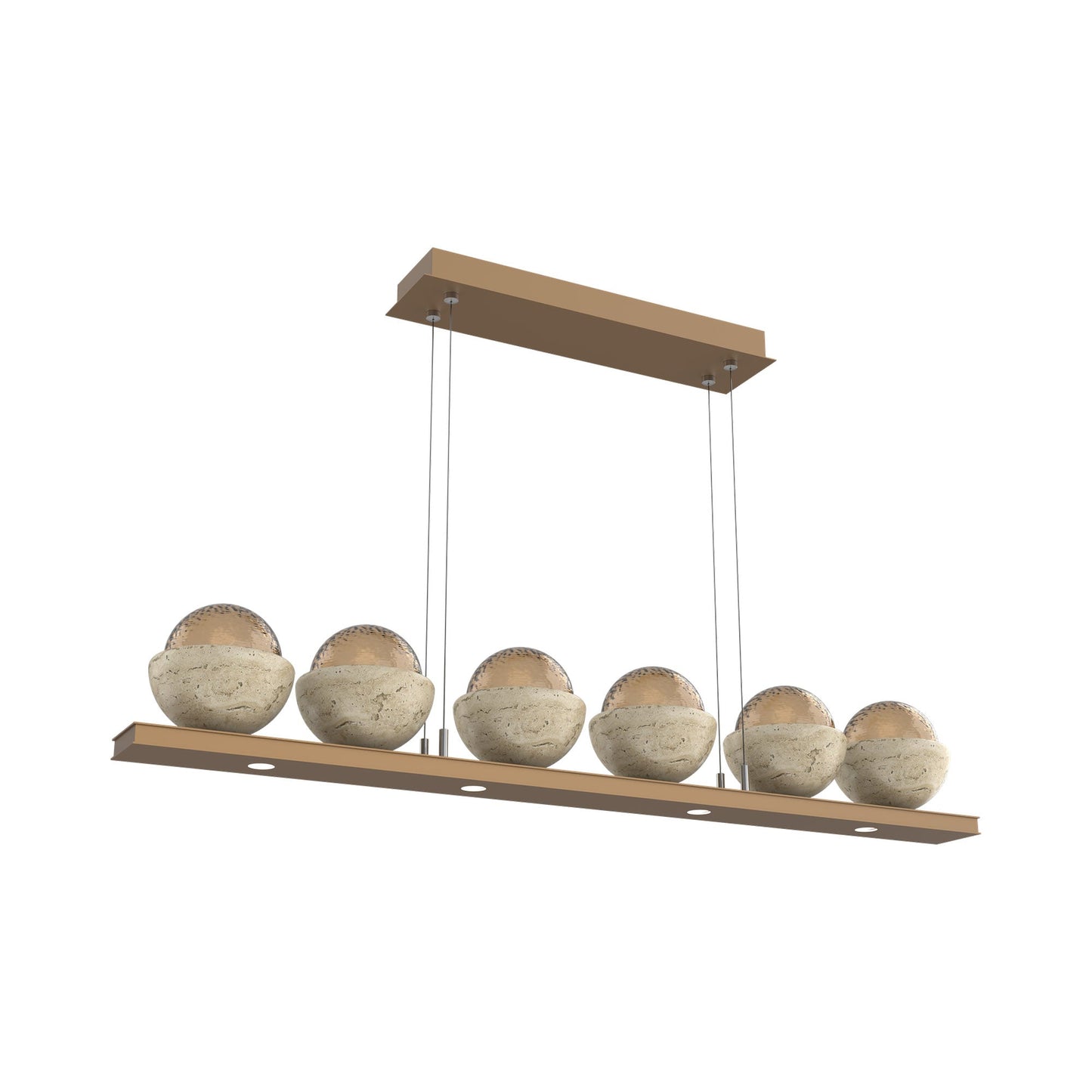 Cabochon Bronze Linear LED Chandelier in Novel Brass/Travertine (44-Inch).