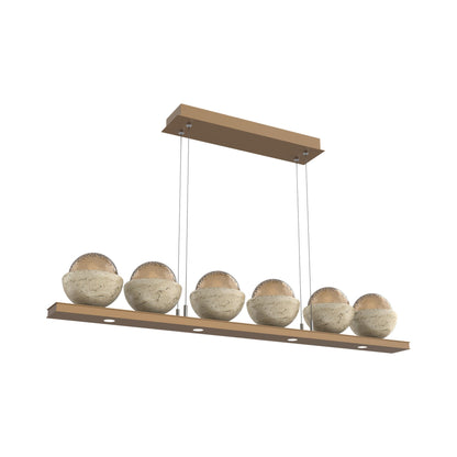 Cabochon Bronze Linear LED Chandelier in Novel Brass/Travertine (44-Inch).