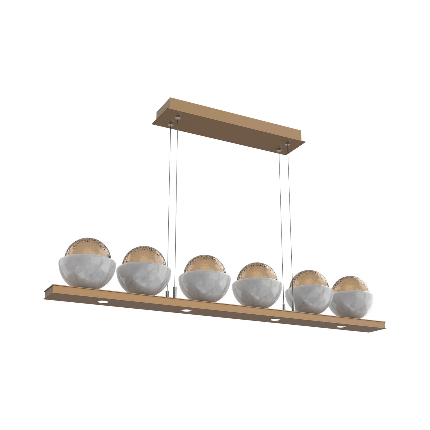 Cabochon Bronze Linear LED Chandelier in Novel Brass/White Marble (44-Inch).