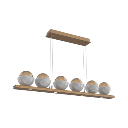 Cabochon Bronze Linear LED Chandelier in Novel Brass/White Marble (44-Inch).