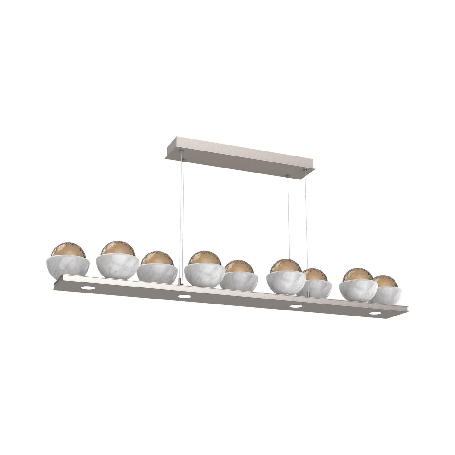 Cabochon Bronze Linear LED Chandelier in Beige Silver/White Marble (58.8-Inch).