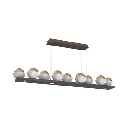 Cabochon Bronze Linear LED Chandelier in Flat Bronze/White Marble (58.8-Inch).