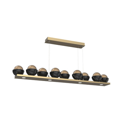 Cabochon Bronze Linear LED Chandelier in Gilded Brass/Black Marble (58.8-Inch).