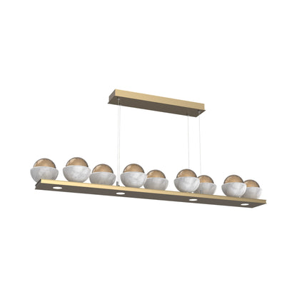 Cabochon Bronze Linear LED Chandelier in Gilded Brass/White Marble (58.8-Inch).