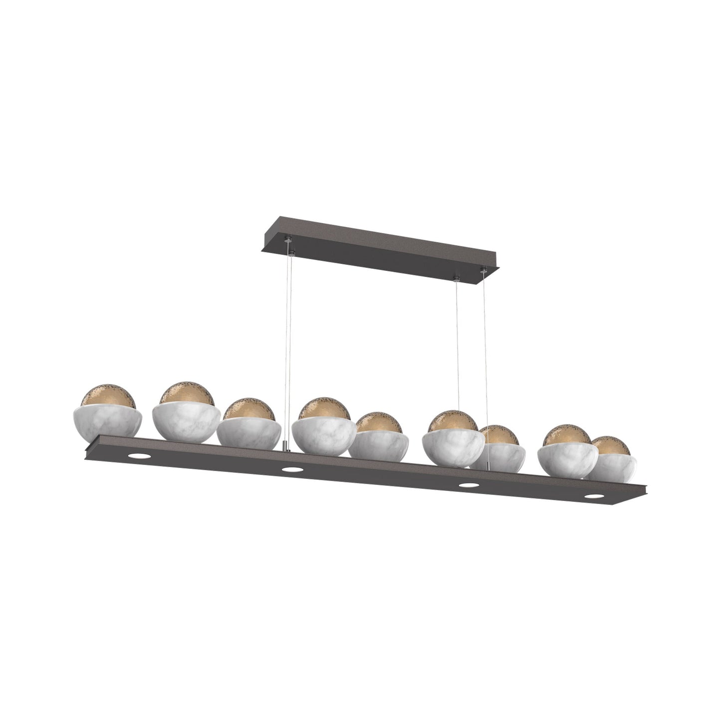 Cabochon Bronze Linear LED Chandelier in Graphite/White Marble (58.8-Inch).