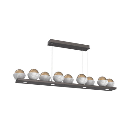 Cabochon Bronze Linear LED Chandelier in Graphite/White Marble (58.8-Inch).