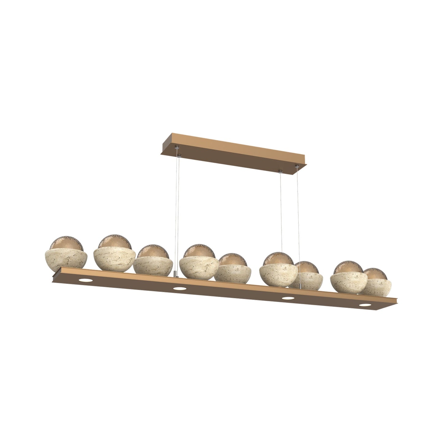 Cabochon Bronze Linear LED Chandelier in Novel Brass/Travertine (58.8-Inch).