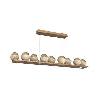 Cabochon Bronze Linear LED Chandelier in Novel Brass/Travertine (58.8-Inch).