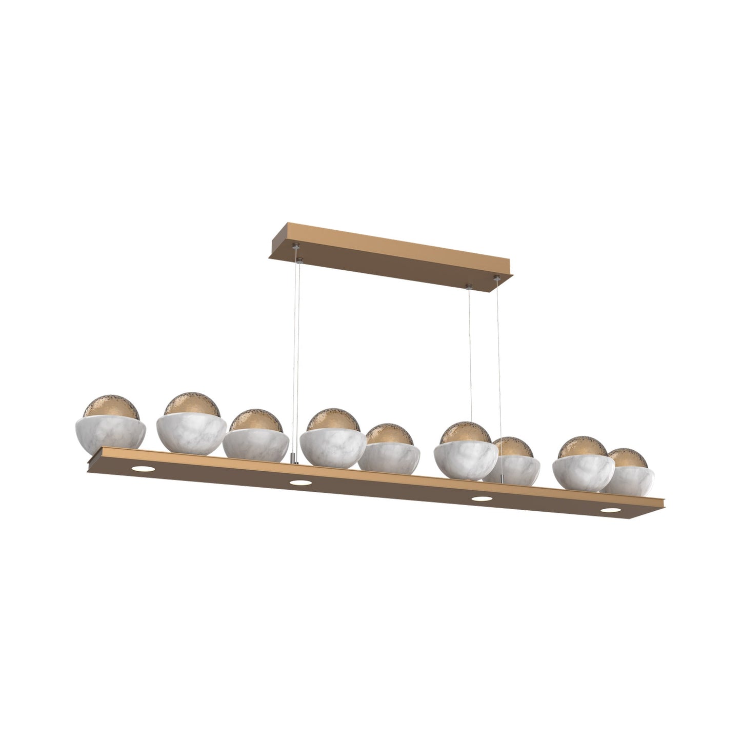 Cabochon Bronze Linear LED Chandelier in Novel Brass/White Marble (58.8-Inch).