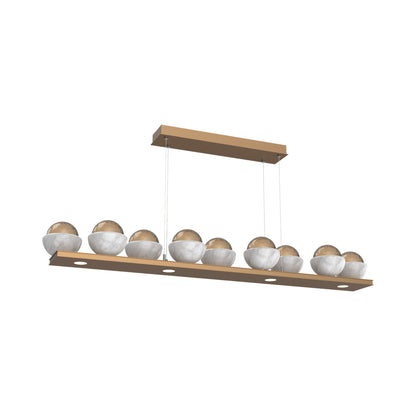 Cabochon Bronze Linear LED Chandelier in Novel Brass/White Marble (58.8-Inch).