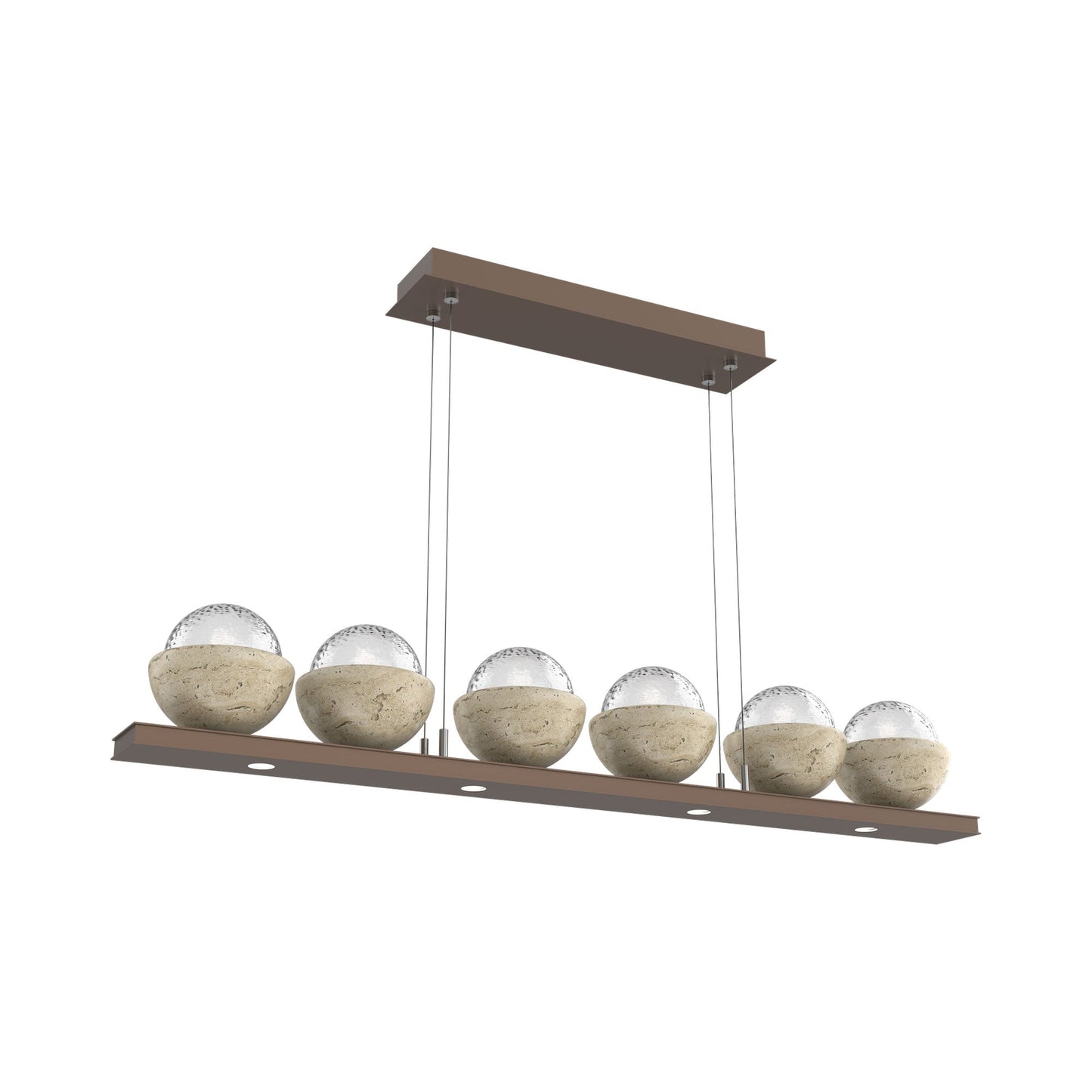 Cabochon Clear Linear LED Chandelier in Burnished Bronze/Travertine (44-Inch).