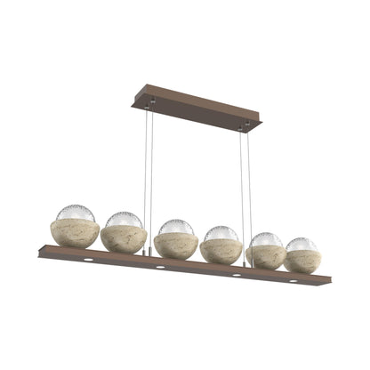 Cabochon Clear Linear LED Chandelier in Burnished Bronze/Travertine (44-Inch).