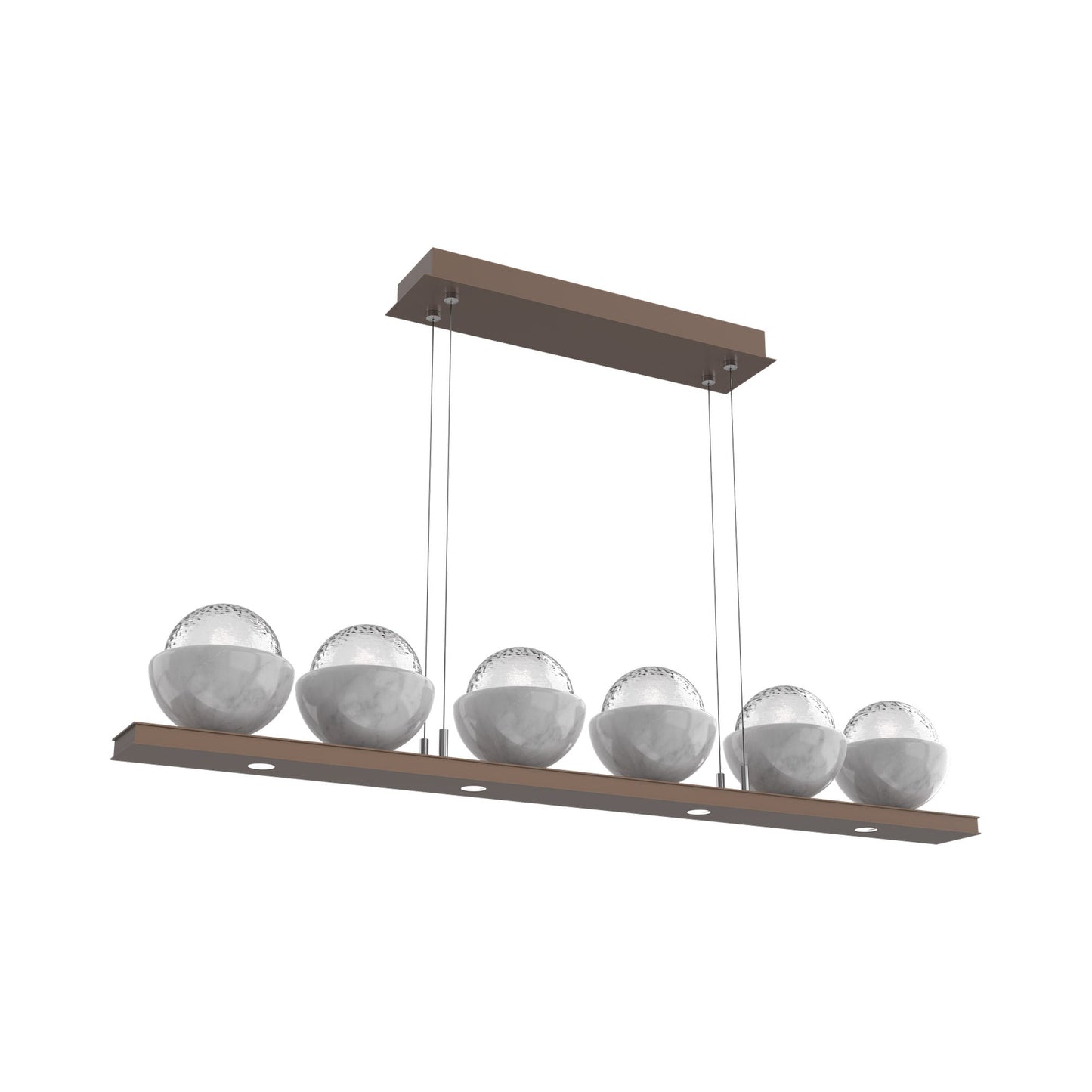 Cabochon Clear Linear LED Chandelier in Burnished Bronze/White Marble (44-Inch).