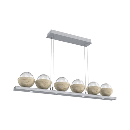 Cabochon Clear Linear LED Chandelier in Classic Silver/Travertine (44-Inch).
