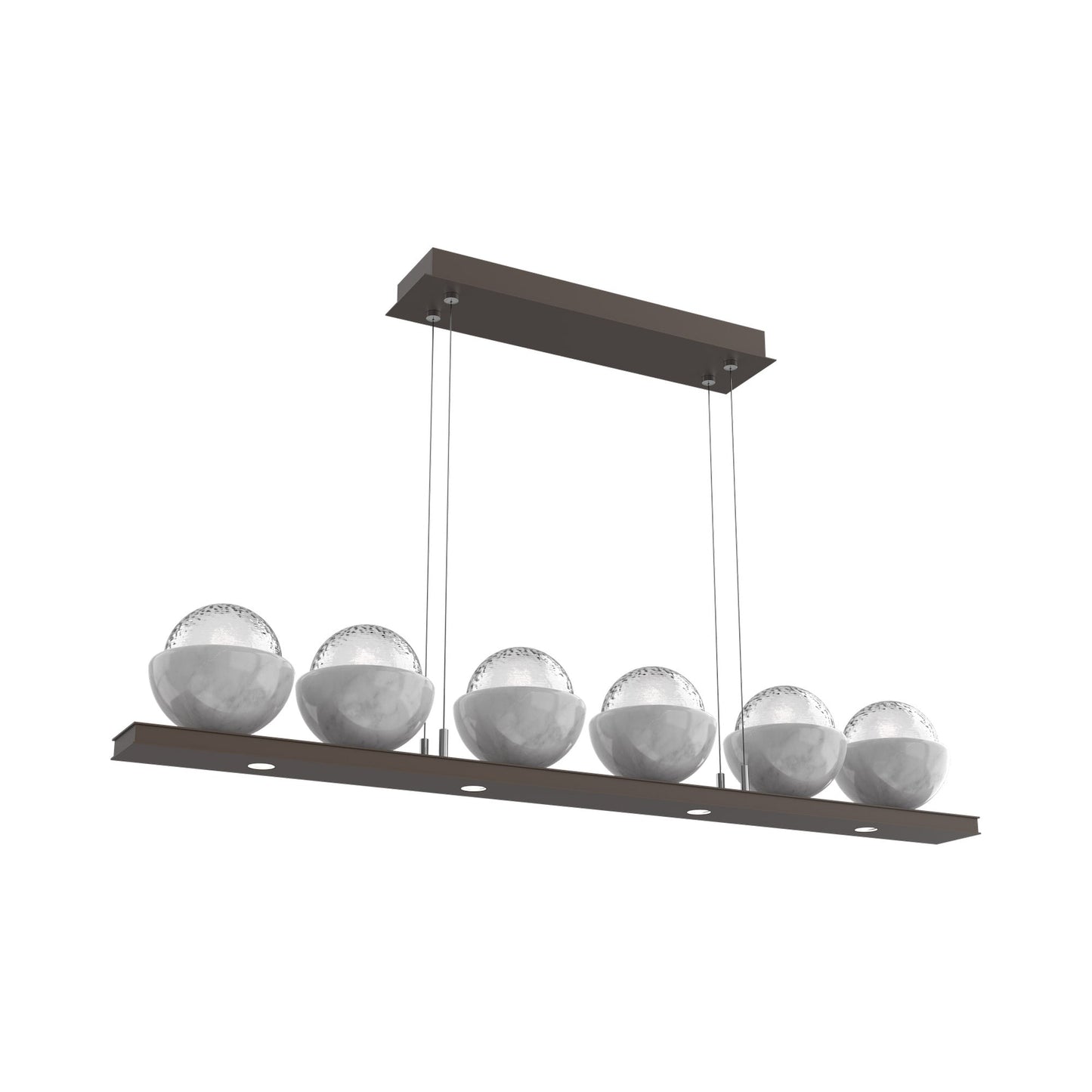 Cabochon Clear Linear LED Chandelier in Flat Bronze/White Marble (44-Inch).